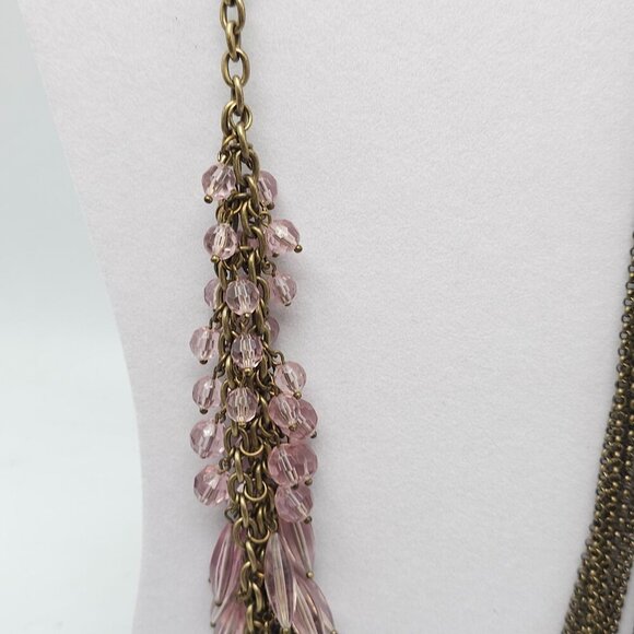 Lia Sophia Blushing Multi-Strand Antique Gold Chain Necklace With Pink Crystal - Picture 2 of 7